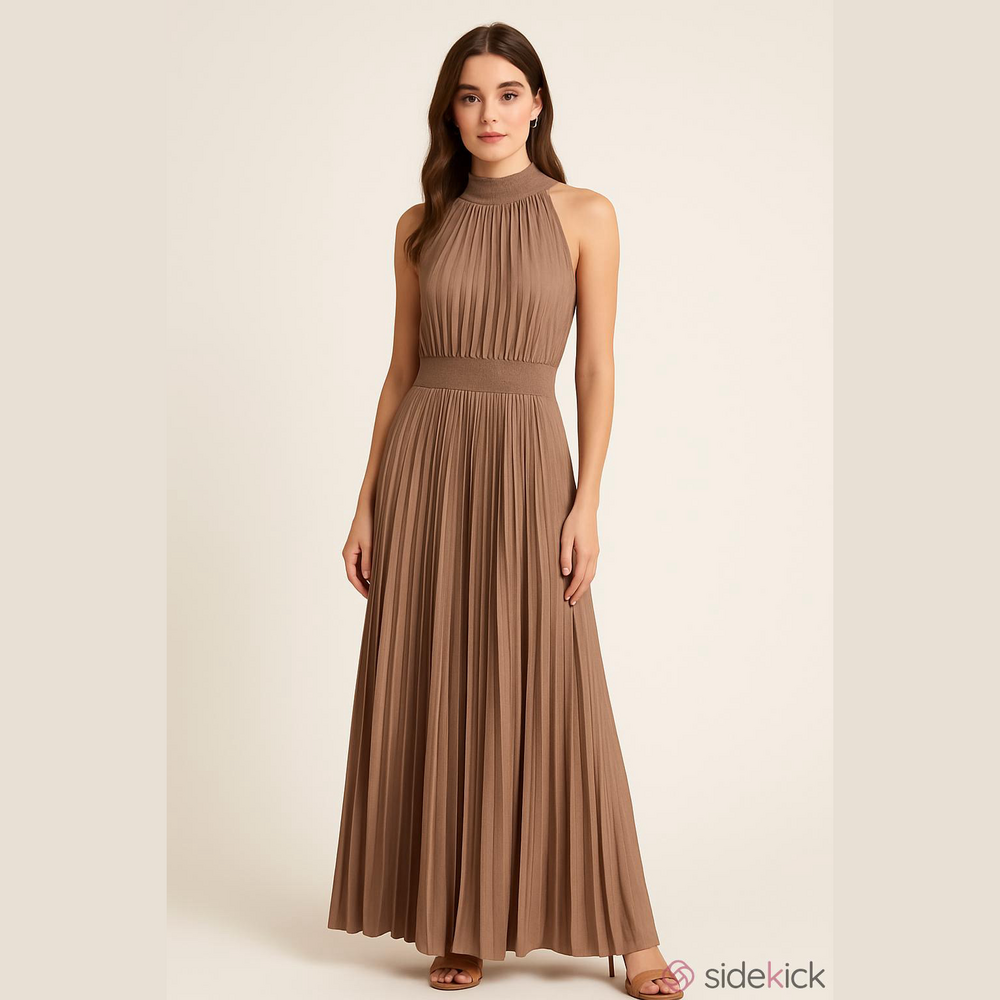 DO+BE Chic brown Halter Neck High Low Dress